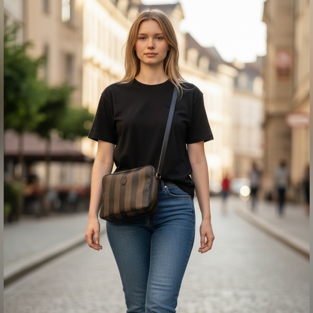 Fendi Black and Brown Striped Messenger Bag